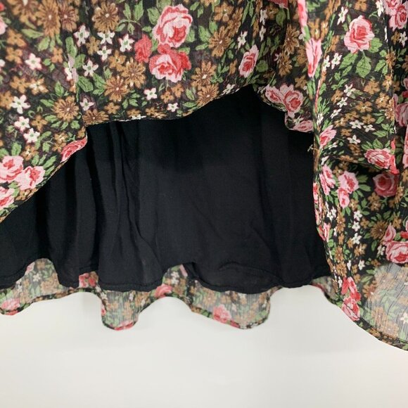 Zara Dress Black Floral Print 3/4 Sleeve V Neck Mini Lined - Picture 9 of 13